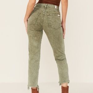 7 For All Mankind Olive Green High-Rise Straight Jeans